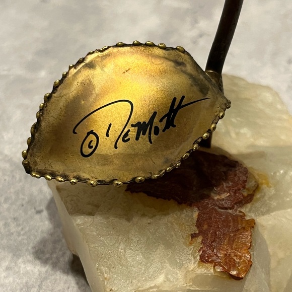 VINTAGE Mid Century Modern Rose Flower Leaves Copper Metal Art on Onyx Demott - Picture 6 of 11